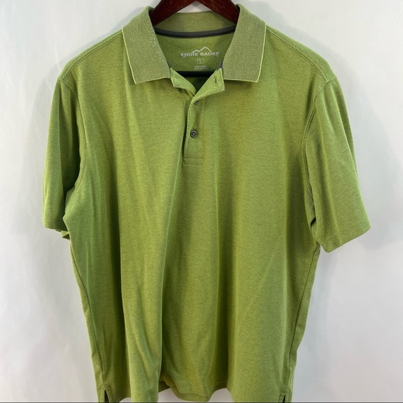 Eddie Bauer Shirt Mens L Large Solid Green Short Sleeve Polo Casual Cotton - Picture 1 of 2